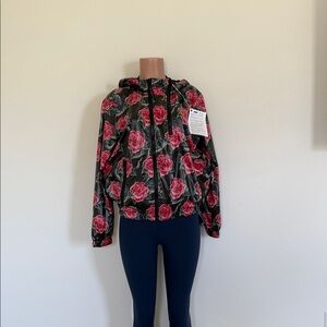 Richmond Black Bomber Jacket with Pink Rose Print size 44 – large